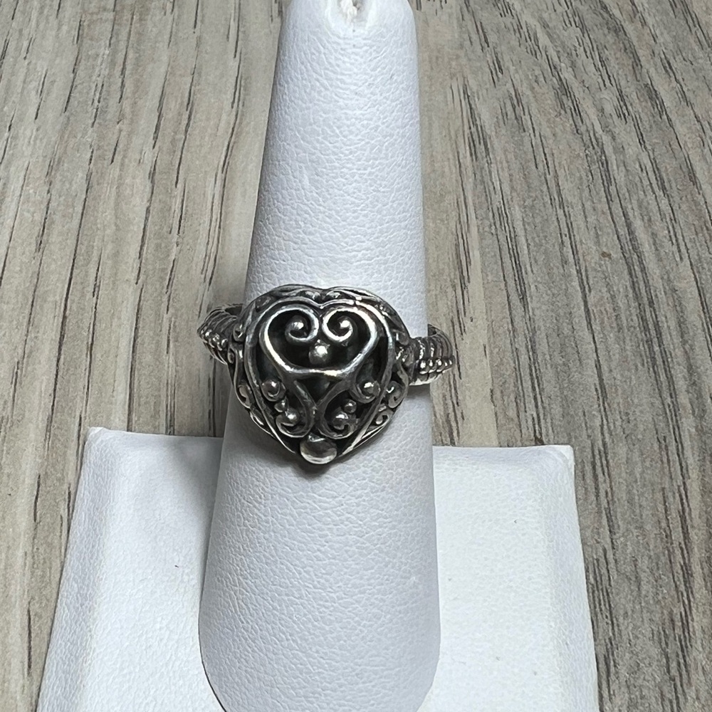 Vintage Brighton Sterling Silver Filigree Heart Ring Size 8.25